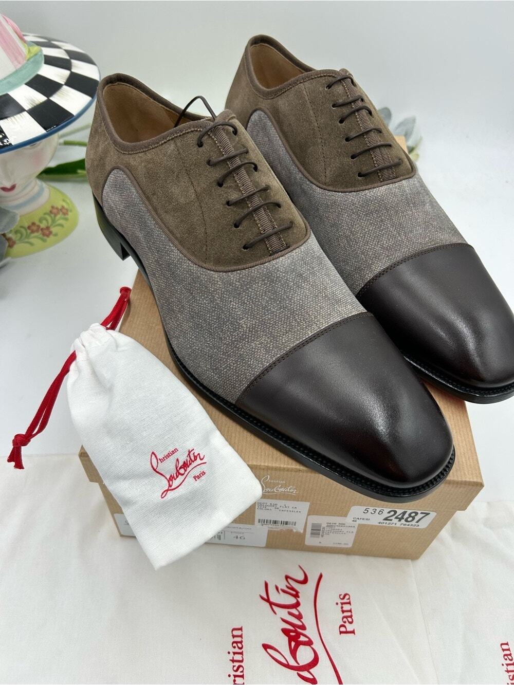 Men's Christian Louboutin Gregory velvet Twill and Leather Oxford's size 46/13